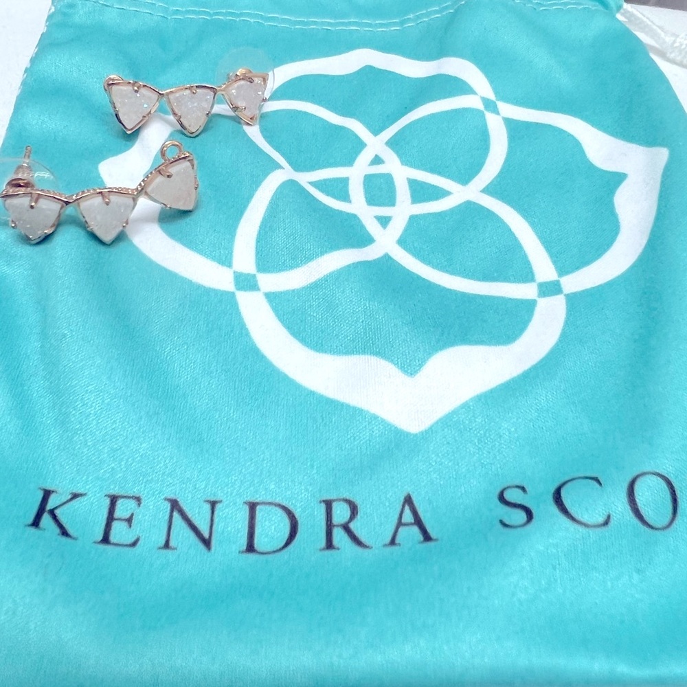Kendra Scott- white iridescent drusy Natalie ear climbers